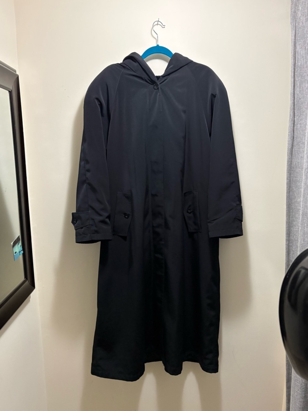 Vintage Black Hooded Long Coat - Classic Minimalist Style 2XL
